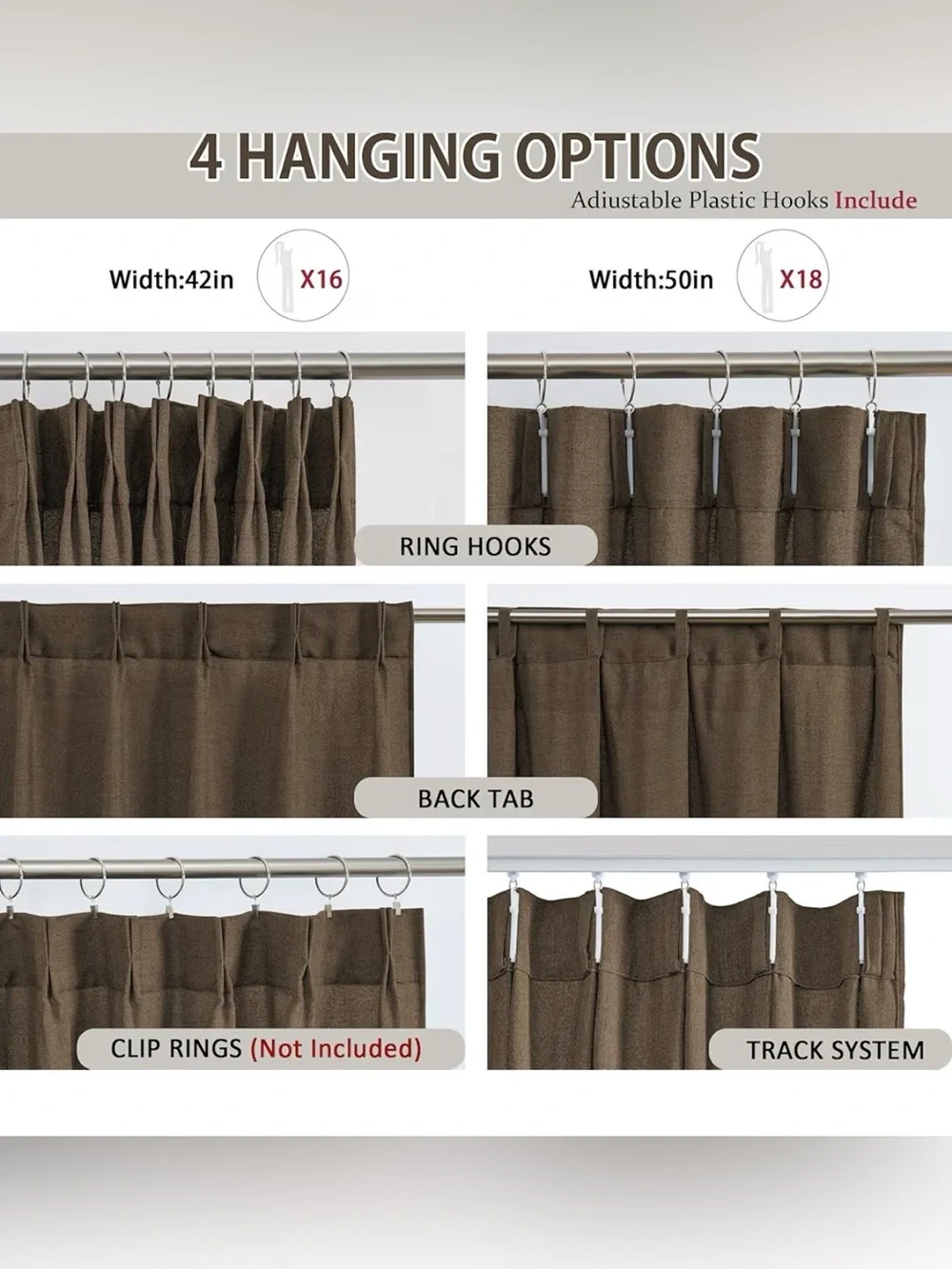 Brown Pinch Pleated Linen Curtains Semi Sheer Memory Trained 42”x102” 3 sets New